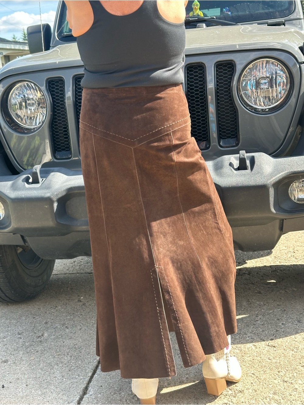 Vintage Brown Suede Leather Maxi Skirt. - Picture 7 of 9